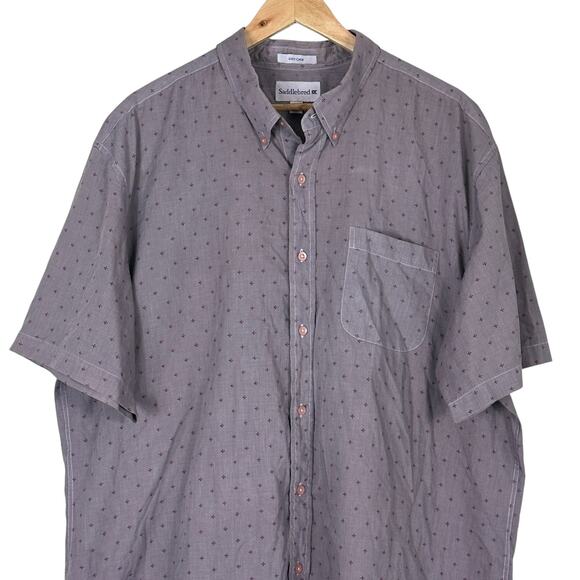 Saddlebred Button Down Shirt Mens XXL Purple Short Sleeve Microprint Casual - Picture 2 of 5